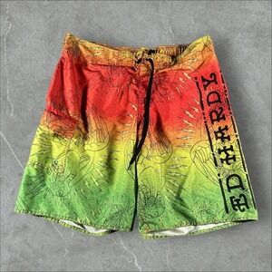 Ed Hardy Swim Trunks Mens Large Multifolor Y2K Dragon AOP Grunge Tattoo Skater